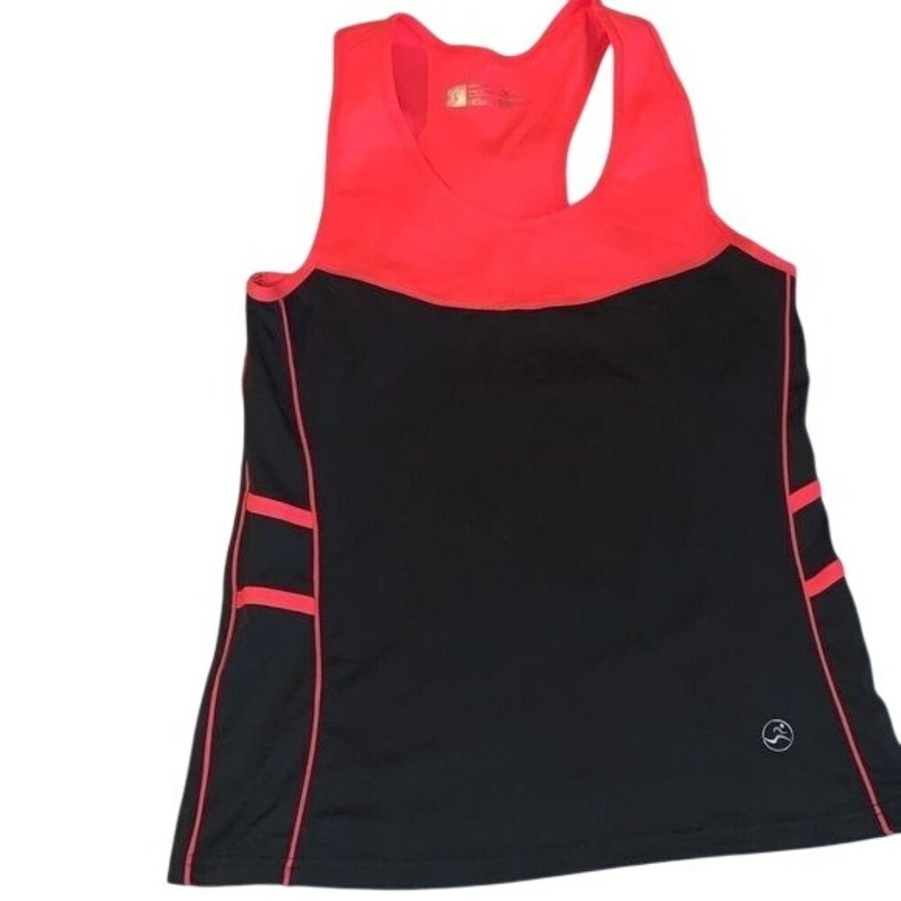 Active Wear Racerback Tank Top Black & Red Large Polyester/Spandex Womens Athlet